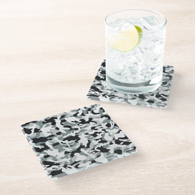 Snow Dust Camouflage  Glass Coaster (Angled)