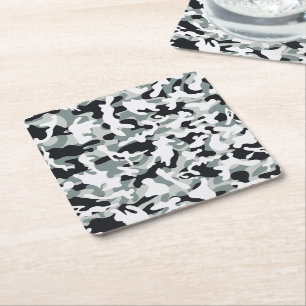 Snow Dust Camouflage Square Paper Coaster