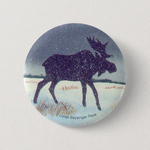 Snow Dusted Bull Moose 6 Cm Round Badge