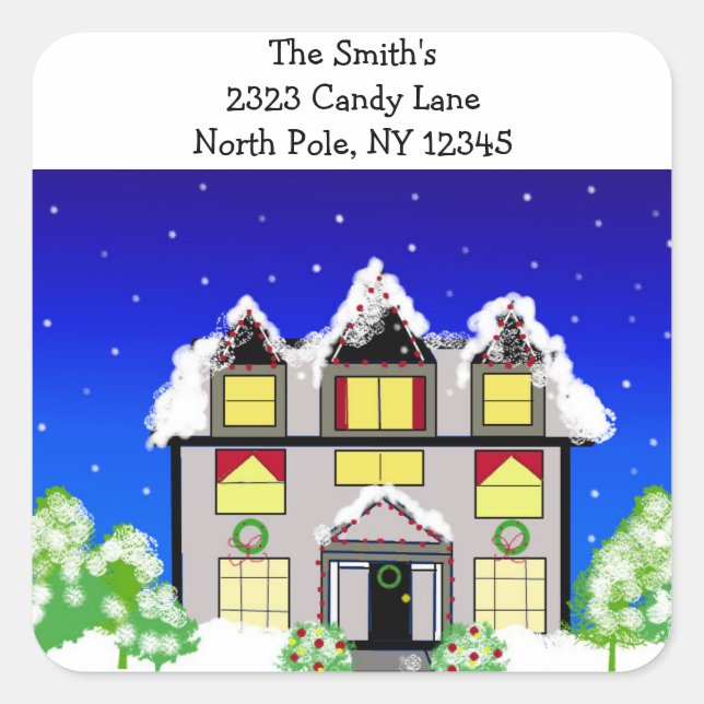 Snow Dusted Cosy Home Square Sticker (Front)