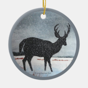 Snow Dusted Deer Ceramic Tree Decoration