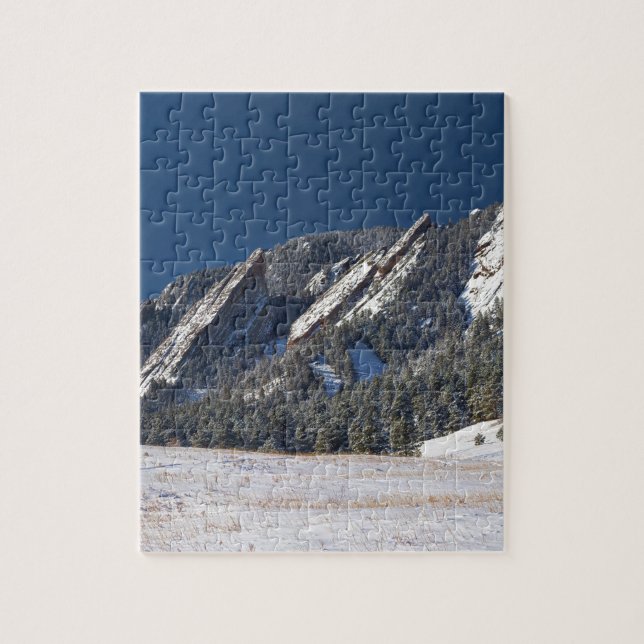 Snow Dusted Flatirons Boulder Colorado Panorama Jigsaw Puzzle (Vertical)