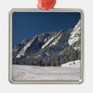 Snow Dusted Flatirons Boulder Colorado Panorama Metal Tree Decoration