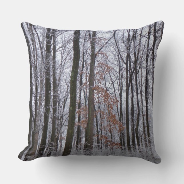 Snow Dusted Forest Winter Landscape Photography Cushion (Front)