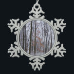 Snow Dusted Forest Winter Landscape Photography Snowflake Pewter Christmas Ornament<br><div class="desc">It only takes a dusting of wet snow to cling to a forest and make it beautiful. Here's a view of a Pennsylvania forest after an overnight dusting of snow. Check out our store for more beautiful winter landscape photography This picture is also featured as the widescreen wallpaper "Snow Dusted...</div>