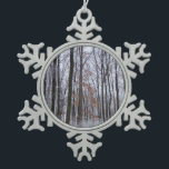 Snow Dusted Forest Winter Landscape Photography Snowflake Pewter Christmas Ornament<br><div class="desc">It only takes a dusting of wet snow to cling to a forest and make it beautiful. Here's a view of a Pennsylvania forest after an overnight dusting of snow. Check out our store for more beautiful winter landscape photography This picture is also featured as the widescreen wallpaper "Snow Dusted...</div>