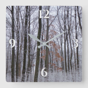 Snow Dusted Forest Winter Landscape Photography Square Wall Clock