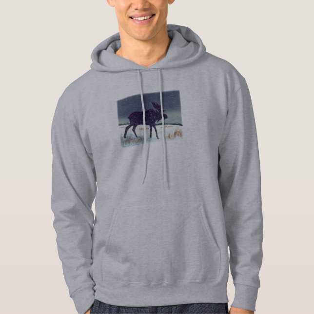 Snow Dusted Moose Painting Hoodie (Front)