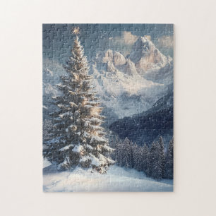 Snow-Dusted Pine on a Winter Mountainside Jigsaw Puzzle