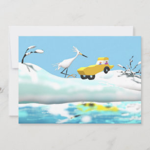 Snow Egret and Wooden Toy Car Thank You Card