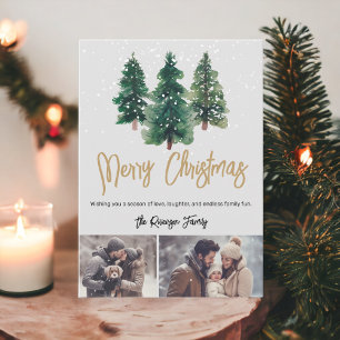 Snow elegant christmas trees family 2 photos Invitation