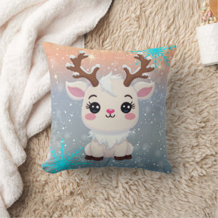Snow Elk Cute Kawaii Print Cushion