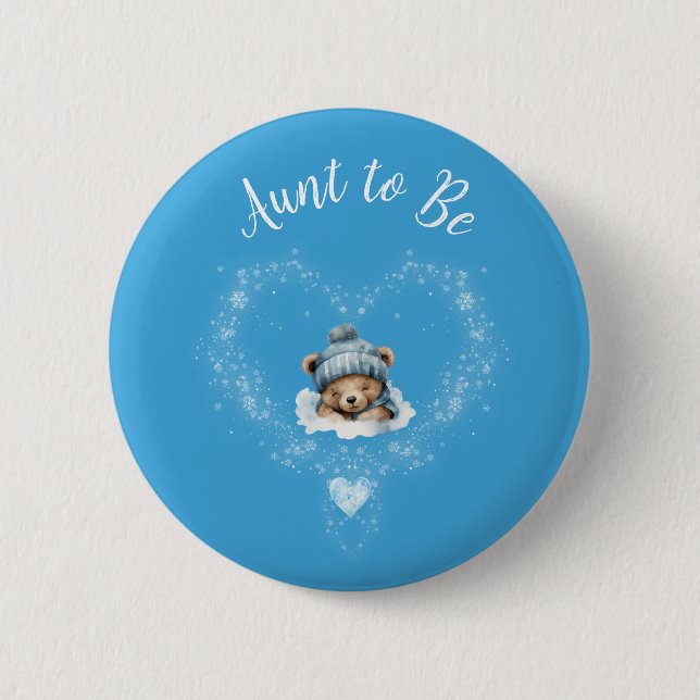 Snow Excited Blue Teddy Bear Baby Shower 6 Cm Round Badge (Front)