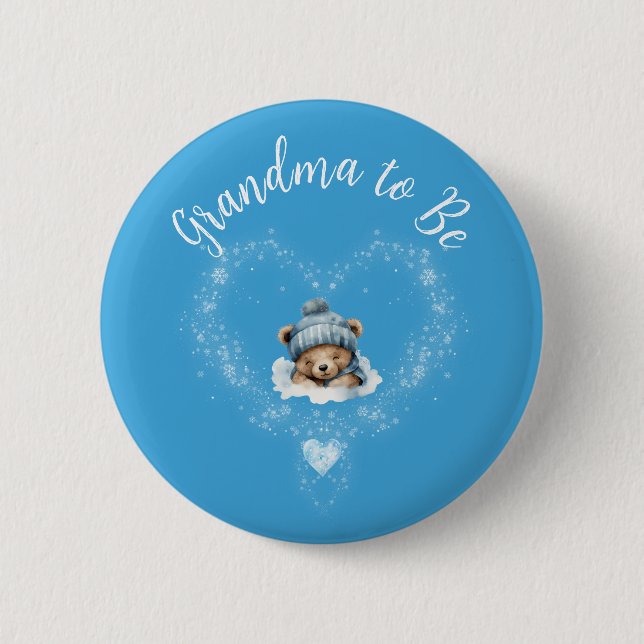 Snow Excited Blue Teddy Bear Baby Shower 6 Cm Round Badge (Front)