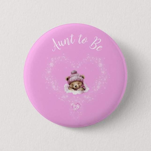 Snow Excited Pink Teddy Bear Baby Shower 6 Cm Round Badge (Front)