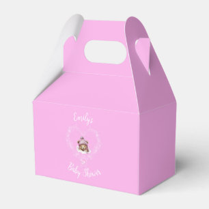 Snow Excited Pink Teddy Bear Baby Shower Favour Box