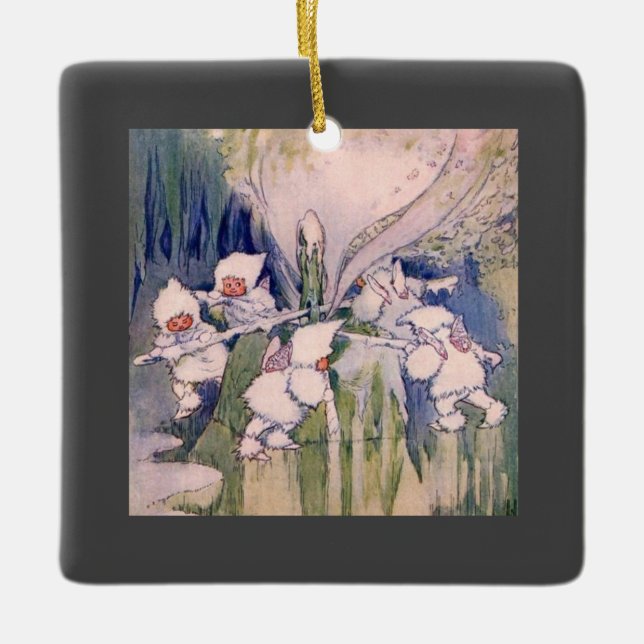 Snow Faeries Making Snow Ceramic Ornament (Front)