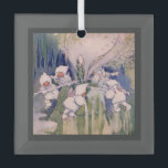 Snow Faeries Making Snow Glass Tree Decoration<br><div class="desc">vintage fairylands painting of snow fairies making snow dressed in white fluffy hooded coats, pretty pink wings and fur lined trousers working and pushing snow covers sticks around a snow mill to churn and make snow. vintage illustrative watercolor fairyland painting of fairies on top of a mountain manufacturing snow by...</div>