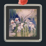 Snow Faeries Making Snow Metal Tree Decoration<br><div class="desc">vintage fairylands painting of snow fairies making snow dressed in white fluffy hooded coats, pretty pink wings and fur lined trousers working and pushing snow covers sticks around a snow mill to churn and make snow. vintage illustrative watercolor fairyland painting of fairies on top of a mountain manufacturing snow by...</div>