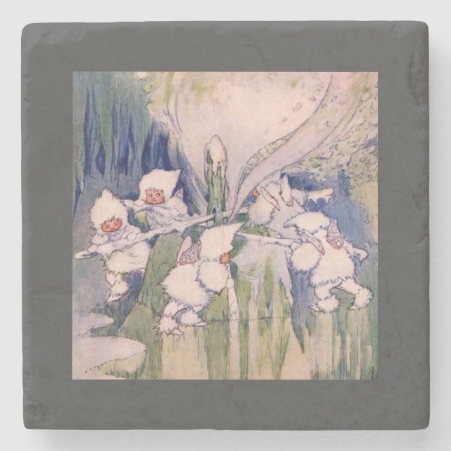 Snow Faeries Making Snow Stone Coaster (Front)