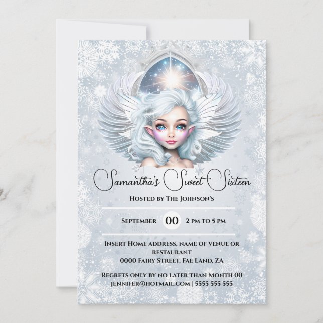 Snow fairy princess winter snowflake pixie girl invitation (Front)