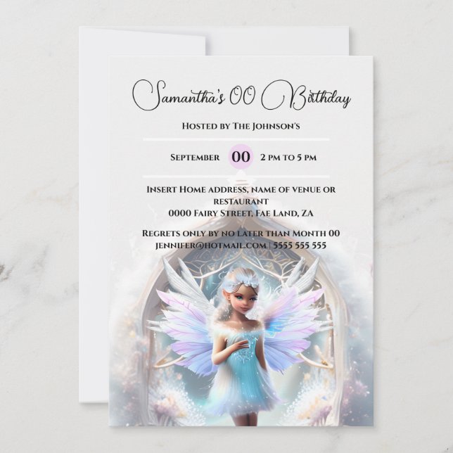 Snow fairy winter forest magical portal grey invitation (Front)