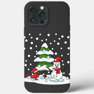 Snow Falling on Cardinal, Snowman and Pine Tree iPhone 13 Pro Max Case
