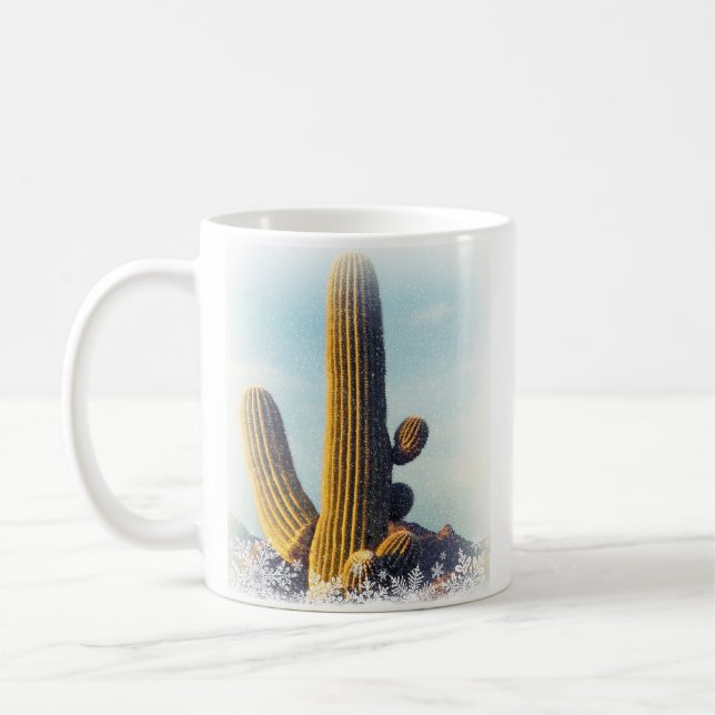 Snow Falling on Saguaro Coffee Mug (Left)