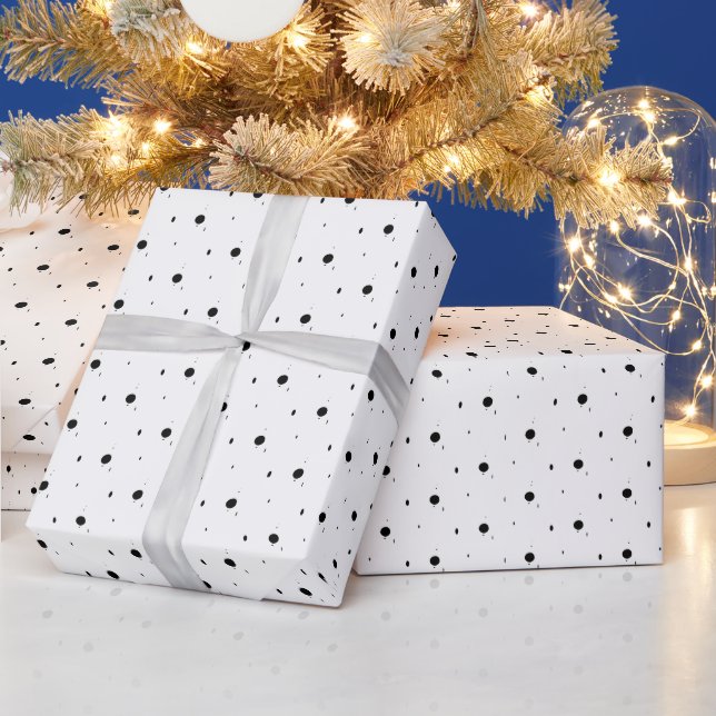 Snow falling white black snowflakes winter Holiday Wrapping Paper (Holidays)