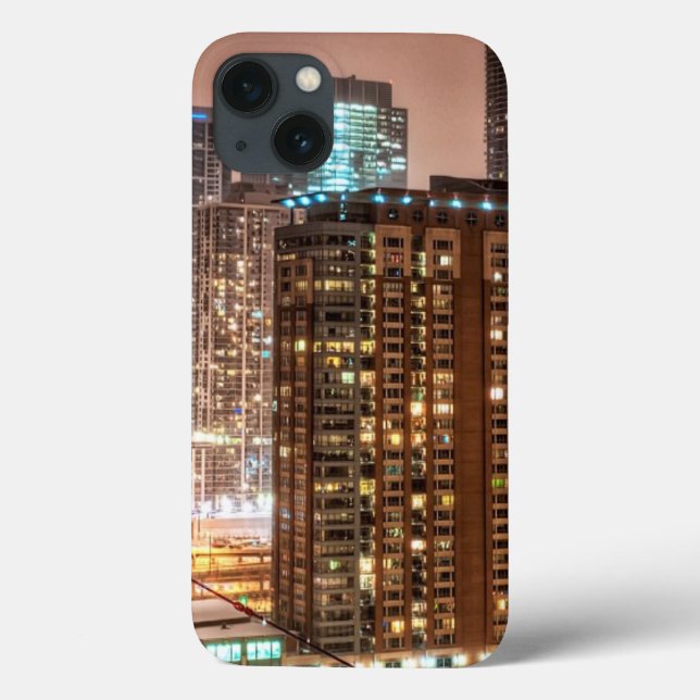 Snow falls over skyline at evening in Chicago Case-Mate iPhone Case (Back)
