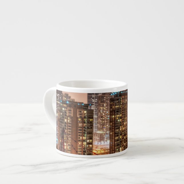 Snow falls over skyline at evening in Chicago Espresso Cup (Front Left)