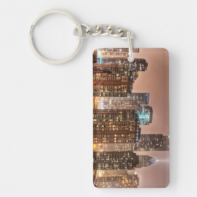Snow falls over skyline at evening in Chicago Key Ring (Front)