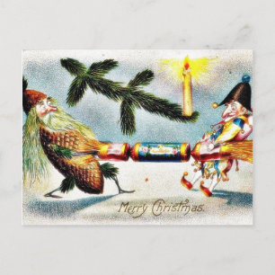 snow fell on house and the christmas tree holiday postcard