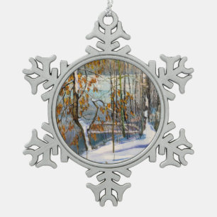 Snow fell snowflake pewter christmas ornament
