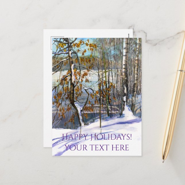 Snow fell Watercolor  Holiday Postcard (Front/Back In Situ)