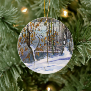 Snow fell Watercolor painting Ceramic Tree Decoration