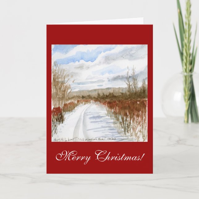 Snow Filled Field winter landscape Merry Christmas Holiday Card (Front)