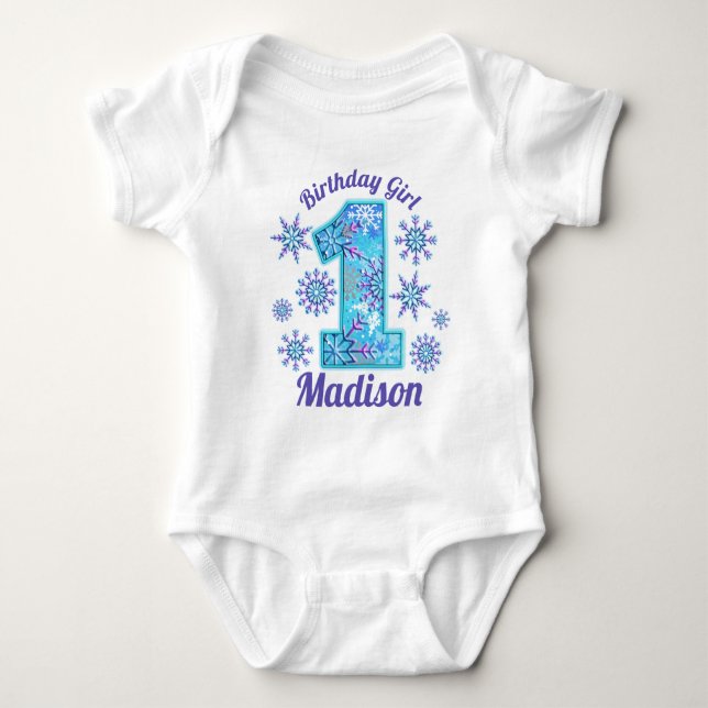 Snow First Birthday frozen Baby Bodysuit (Front)