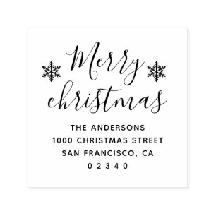 snow flake holiday family address self-inking stamp