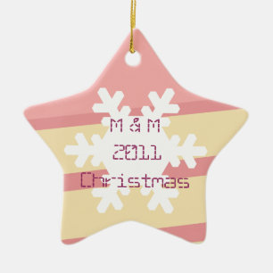 Snow flake in pink and yellow colour strip custom ceramic tree decoration