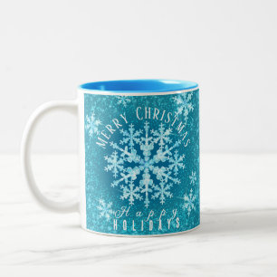 Snow Flakes Aqua Two-Tone Coffee Mug