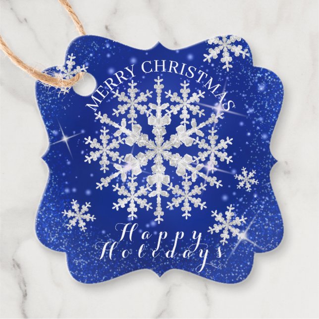 Snow Flakes Blue White Favour Tags (Front)