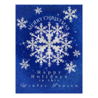 Snow Flakes Blue White Glossy Poster