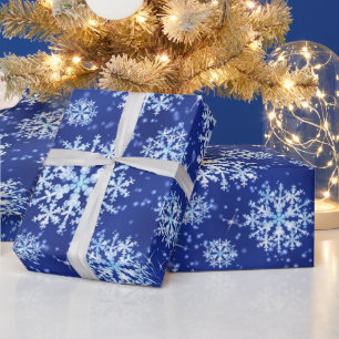Snow Flakes Blue Wrapping Paper
