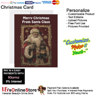 Snow Flakes Christmas Santa Clause Gold Framed 12 Holiday Card