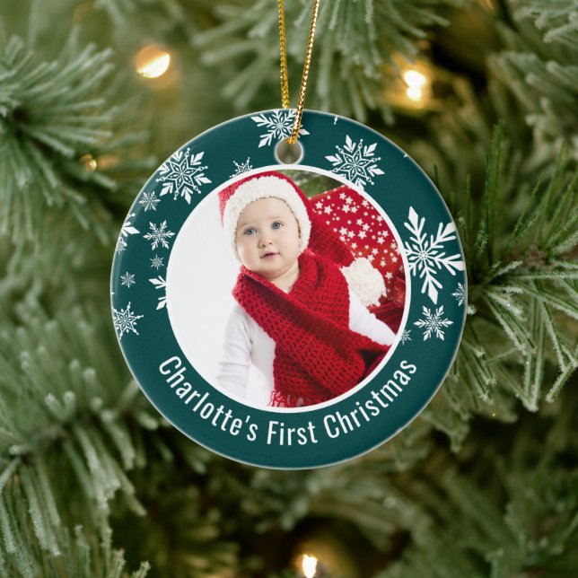 Snow Flakes Frame Baby's First Christmas Photo Ceramic Tree Decoration (Tree)