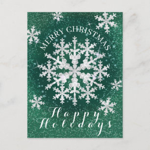 Snow Flakes Green White Postcard