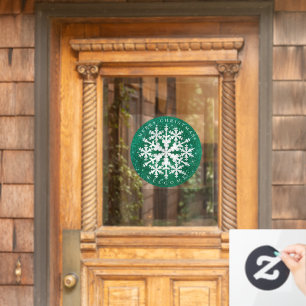 Snow Flakes Green White Window Cling