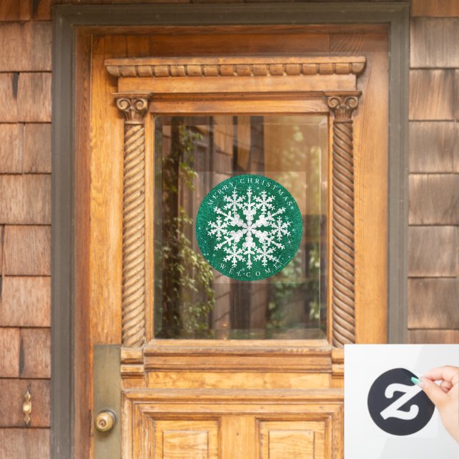 Snow Flakes Green White Window Cling (Home Door)