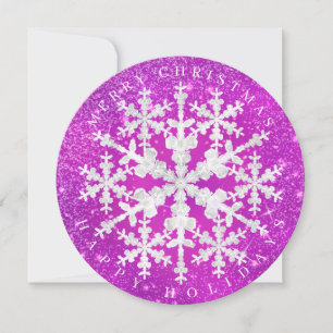 Snow Flakes Magenta White Holiday Card